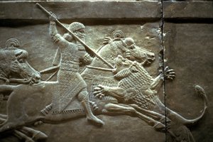 Rei Ashurnasirpal II durante uma caça real ao leão, 650-620 aC de Assyrian