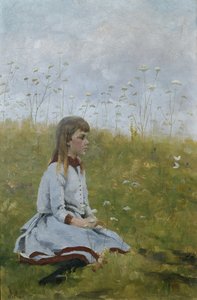 Garota em um prado de flores, c.1885 (óleo sobre tela)