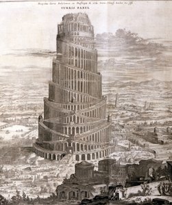 A Torre de Babel. Reconstrução feita por Athanasius Church na sua obra "Turris Babel" sobre a construção desta torre e a história da humanidade primitiva.