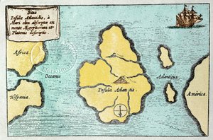 Mapa da lendária ilha da Atlântida - do Mundus Subterraneus de Athanase Kircher (ou Athanasius Kircheri)