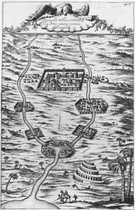 Mesopotâmia, o Tigre e o Eufrates - em "Tirris Babel", por Athanasie Kirecheri S.J., Amsterdam de Athanasius Kircher