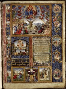 Missal de Thomas James: o Juízo Final, com vinhetas que representam cenas da Paixão e da vida da Virgem Maria.