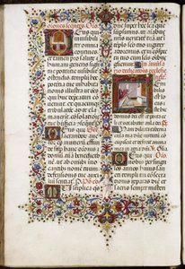 Missal de Thomas James: página com duas iniciais: um altar e a dedicação de uma igreja.