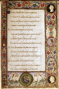 Página do manuscrito de "Il Canzoniere" de Francesco Petrarca (1304-1374). Miniatura de Attavante degli Attavanti (1452-1525), Biblioteca Nacional, Florença de Attavante di Gabriello di Vanti di Bartolo