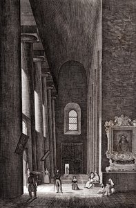Corredor lateral da Catedral de Nativita di Maria Santissima em Siracusa, Sicília, Itália, gravura em cobre, cerca de 19x29 cm de Attilio Zuccagni Orlandini