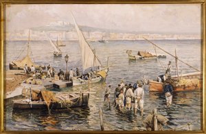 Marina com pescadores (aquarela)