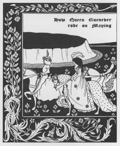 Arthurian Legend: "Queen Guenievre Queen of May" Gravura em "The Morte of Arthur" de Sir Thomas Malory, edição ilustrada por Aubrey Beardsley (1872-1898) 1893-1894 (lenda arturiana: rainha Guenever (Guinevere) maying, ilustração de Aubrey Beard de Aubrey Beardsley
