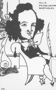 Caricatura de Felix Mendelssohn (1809-47), final do século XIX (lito) (foto bw)