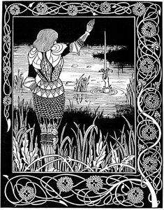 Excalibur sendo recuperado pela Dama do Lago, 1893 de Aubrey Beardsley