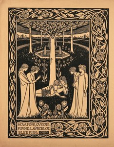 Como quatro rainhas encontraram Lancelot dormindo. Ilustração do livro Le Morte dArthur de Sir Thomas de Aubrey Beardsley