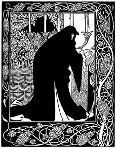 Como a rainha Guenever fez dela uma freira, ilustração de "Le Morte d&39;Arthur" de Sir Thomas Malory, 1893-94 de Aubrey Beardsley