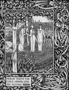 Merlin leva o menino Arthur à sua guarda, c1893 de Aubrey Beardsley