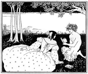 Pan lendo para uma mulher por um riacho, 1898. de Aubrey Beardsley
