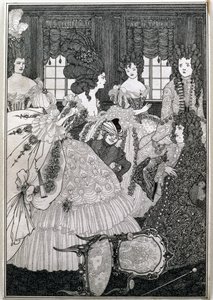 &39;The Battle of the Beaux and the Belles&39;, desenho para a oitava ilustração do pub &39;Rape of the Lock&39;, de Alexander Pope (1688-1744). por Leonard Smithers de Aubrey Beardsley
