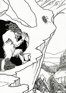O Landslip, frontispício de &39;Pastor Sang&39; de Bjornon, 1899 de Aubrey Beardsley