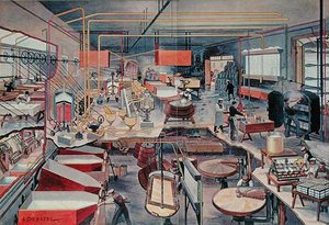 Interior de um laticínio urbano moderno, ilustração de 