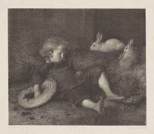 Criança dormindo com coelhos