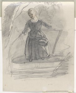 Rapariga pescadora numa ponte
