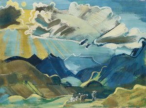 Balmalp com Schächental e Uri Rotstock, 1927-28 (pintura de argila sobre tela) de August Babberger