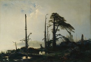 Lago no nevoeiro (óleo sobre tela)