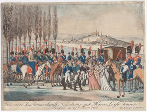 Napoleão apresentando a imperatriz Marie-Luise à sua família fora do pavilhão perto de Soissons de August Friedrich Andreas Campe