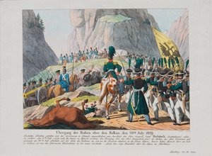 O exército do Graf Ivan Ivanovich Diebitsch atravessando os Balcãs, c. 1830 de August Friedrich Andreas Campe
