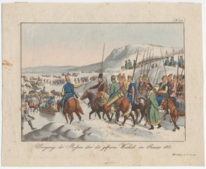 O exército russo atravessa o Vístula em janeiro de 1813, c. 1815 de August Friedrich Andreas Campe