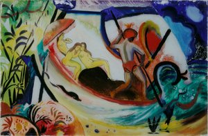 Três raparigas num barque de August Macke