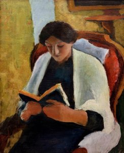 Mulher lendo na poltrona vermelha de August Macke