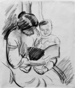 Mãe com criança, lendo (Elisabeth e Walterchen de August Macke