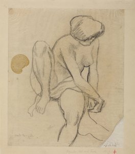 Mulher nua sentada com xaile de August Macke