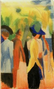 Caminhantes sob árvores (caminhantes no parque) de August Macke