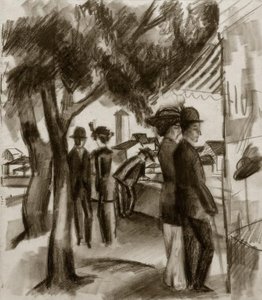 Carrinhos sob árvores de August Macke