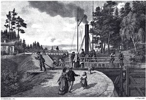 Vista da eclusa de Juustila na Finlândia, 1873