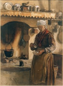 A mulher do agricultor italiano no fogão