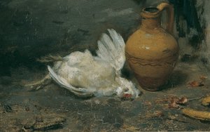 Natureza morta com galinha morta e jarro