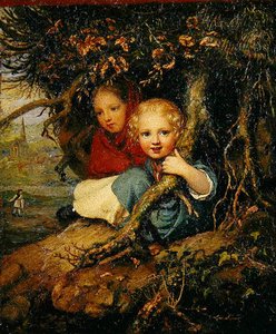Two Children under Tree Roots, c.1840 (oil on zinc plate)