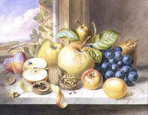 Uma Natureza Morta de Maçãs, Uvas, Pêras, Ameixas e Nozes em uma Janela