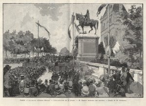 Paris - - Discurso do Sr. Darlot durante a inauguração no Hotel de Ville de Paris da estátua de Etienne Marcel - Desenho de Gerardin em "O Mundo Ilustrado" de 1888 de Auguste (after) Gerardin