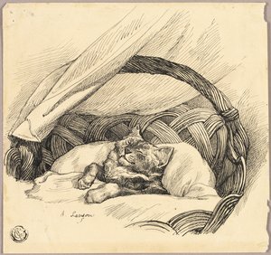 Gato a dormir no cesto de Auguste Andre Lancon
