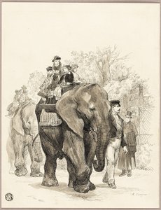 Elefante com cavaleiros no Jardin des Plantes, Paris de Auguste Andre Lancon