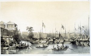 Factores europeus em Cantão - em "China e os Chineses", desenhos de Auguste Borget e litografias de Eugène Cicéri