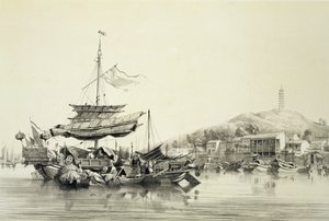 Hong Shang, placa 17 de &39;Esboços da China&39;, gravada por Eugene Ciceri (1813-90) 1842 (litografia tingida)