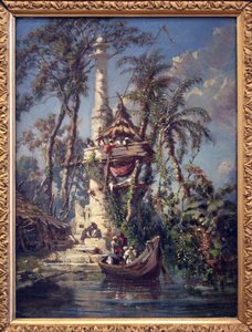 Observatório nas margens do rio Hoogly (Bengala, Índia). Pintura de Auguste Borget (1808-1877), óleo sobre madeira de mogno de Auguste Borget