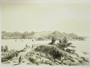 A baía e ilha de Hong Kong, placa 4 de &39;Esboços da China&39;, gravada por Eugene Ciceri (1813-90) 1842 (litografia tingida)