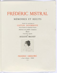 Frédéric Mistral: Mémoires et Recits de Frédéric Mistral: página de rosto, busto de mulher de perfil