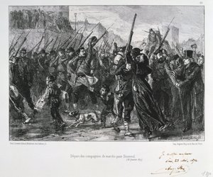 Soldados franceses partindo para Buzenval, cerco de Paris, guerra franco-prussiana, 18 de janeiro de 1871 1872 de Auguste Bry