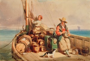 Duas figuras em um barco, 1843 (wc no papel) de Auguste Delacroix