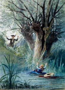 Ilustração da fábula "A criança e o professor da escola" de Jean de La Fontaine. Aguarela de Auguste Delierre (1829-c.1890)