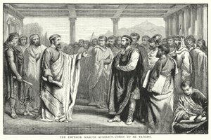 O Imperador Marcus Aurelius vem para ser ensinado (gravura) de Auguste Francois (after) Laby